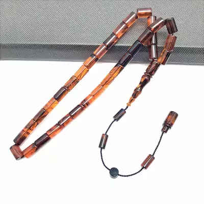 Kesme Model Turuncu Siyah Hareli Ateş Kehribar Tesbih
