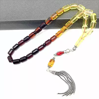 Süzme Model Sarı Kırmızı Tonlarda Damla Kehribar Tesbih 