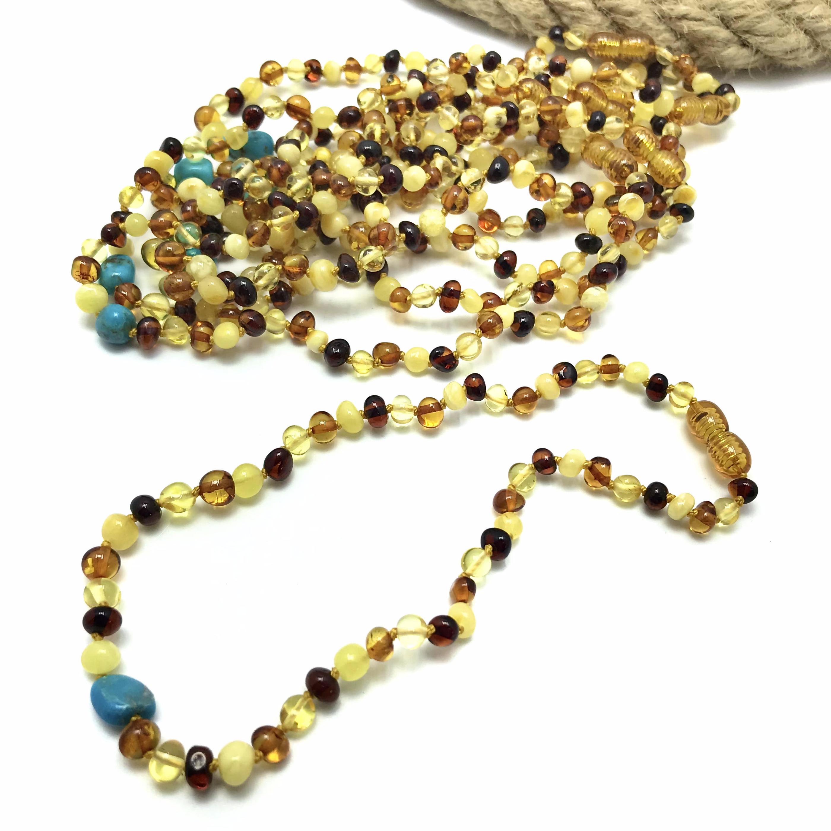 Mavi Firüze Taşı Kombinli Damla Kehribar Bebek Diş Kolyesi Mavi Firüze Taşı Kombinli Damla Kehribar Bebek Diş Kolyesi